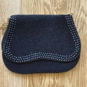 💎 Beaded Black Evening Bag with a Gold Chain Strap & 2 Pockets